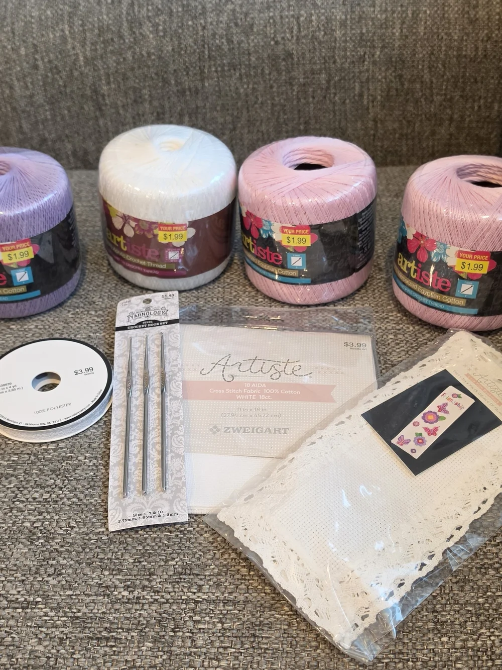 artis Pastel Crochet Thread & Craft Kit in Lavender, White, and Pink